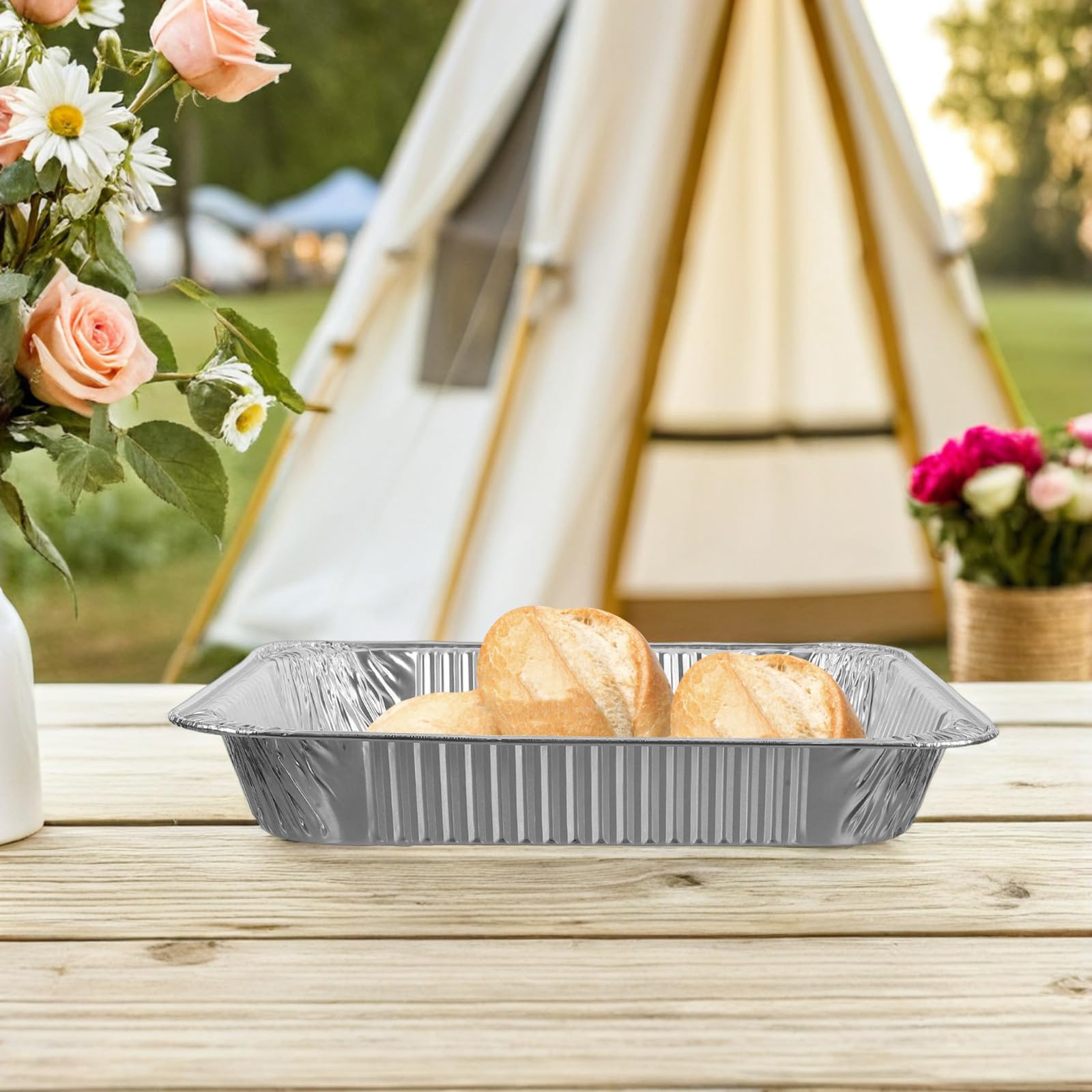 POPETPOP Bandejas Desechables de Aluminio Color Plata 30 para Hornear y Asar Alta Resistencia al Calor, Capacidad 2850ml Ideales para Barbacoas y Comida para Llevar