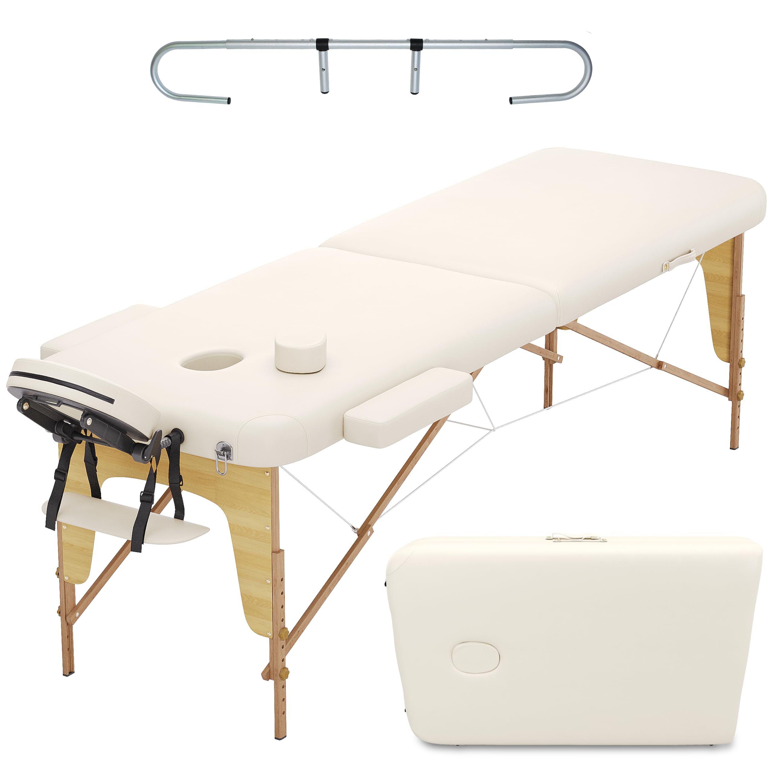 Beltom® Lettino per Massaggi 2 Zone in Legno + PORTAROTOLO + RICHIUDIBILE + Pannello Reiki + LETTINI da Massaggio Portatile - ESTETICA Fisioterapia FISIOTERAPISTA Tattoo Tatuaggi - Panna