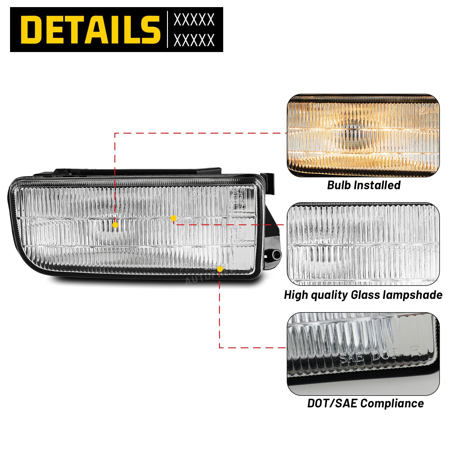 Fog Lights Compatible With BMW M3 (E36) 3 Series 1992 1993 1994 1995 1996 1997 1998 1999 Lamps Replacement Assembly With H1 12V 55W Bulbs-1 Pair