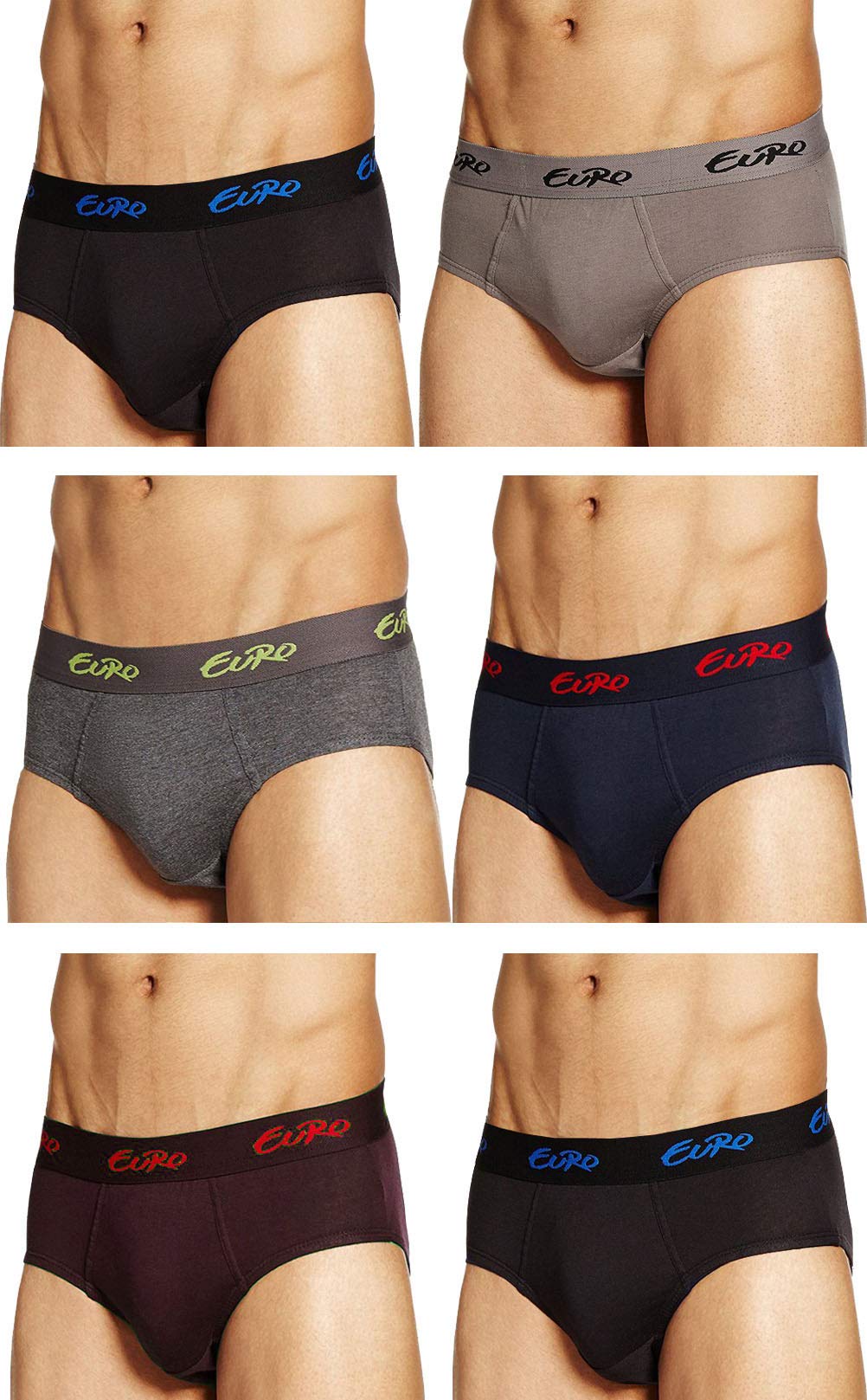 EUROMicra Cotton Plain Multicolor Briefs - Pack of 6 (Color May Vary)
