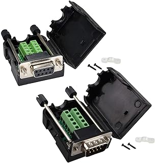 Futheda DB9 RS232 D-SUB Female and Male Adapter 9-pin 2-Row Serial Port Breakout Board to Terminal Connector Signal Module Solder-Free (Male Adapter with Case x1, Female Adapter with Case x1)