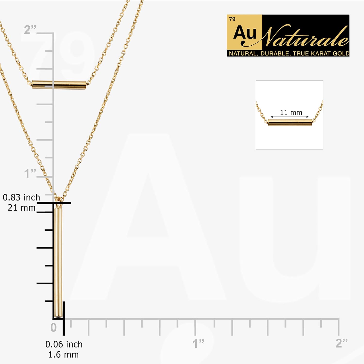 14k Yellow Gold Horizontal and Vertical Tube Layer Necklace for Women (adjusts to 17 or 18 inch)