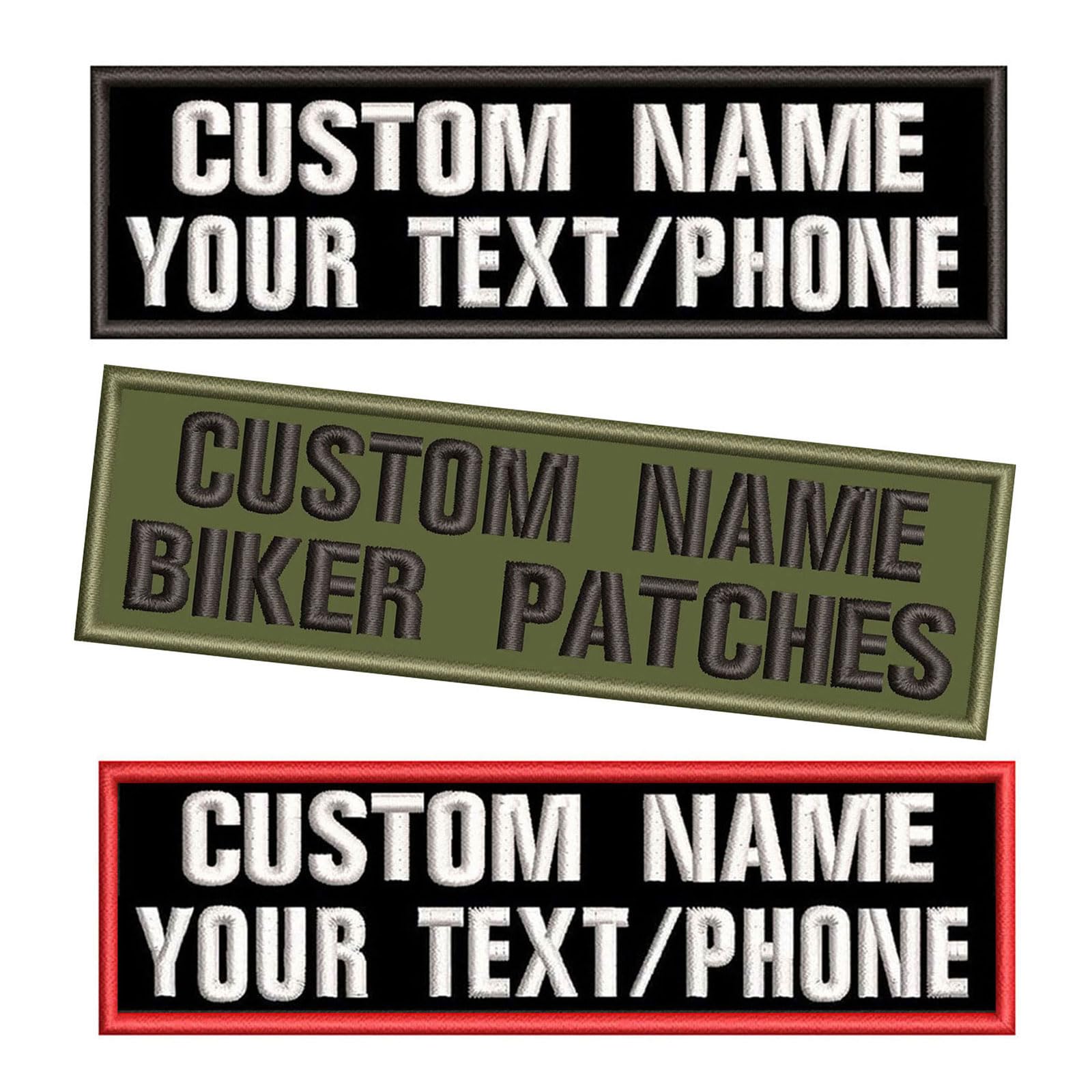 kamao Custom Embroidery Name Patch, 2pcs Personalized Motorcycle Biker Name Patches, Tactical Morale Name Tag for Dog Harness Uniform Vest Backpacks (2 LINE)