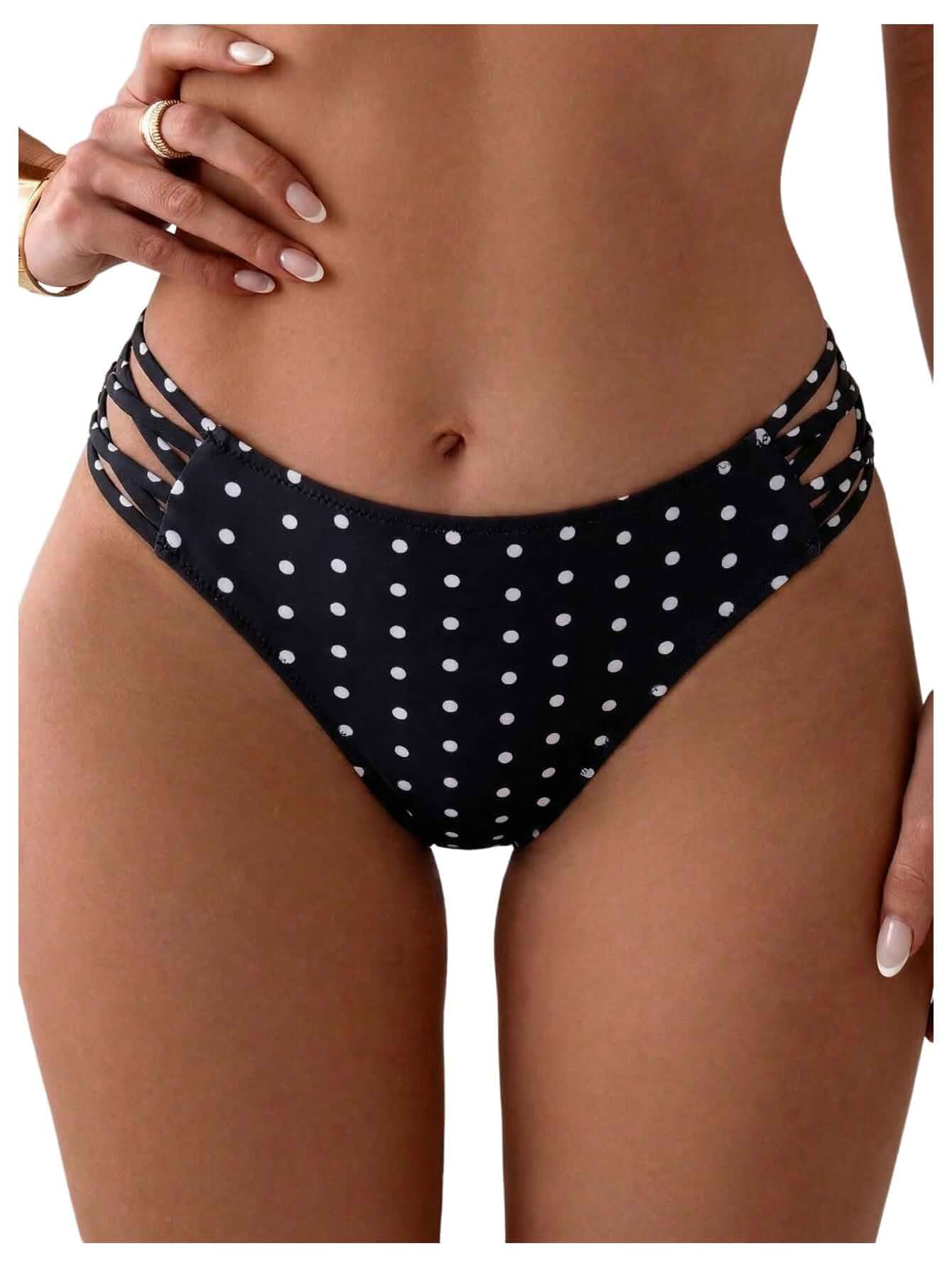 WDIRARA Women's Polka Dots Bikini Bottom Criss Cross Side Low Rise Swimsuit Bottoms Swimwear