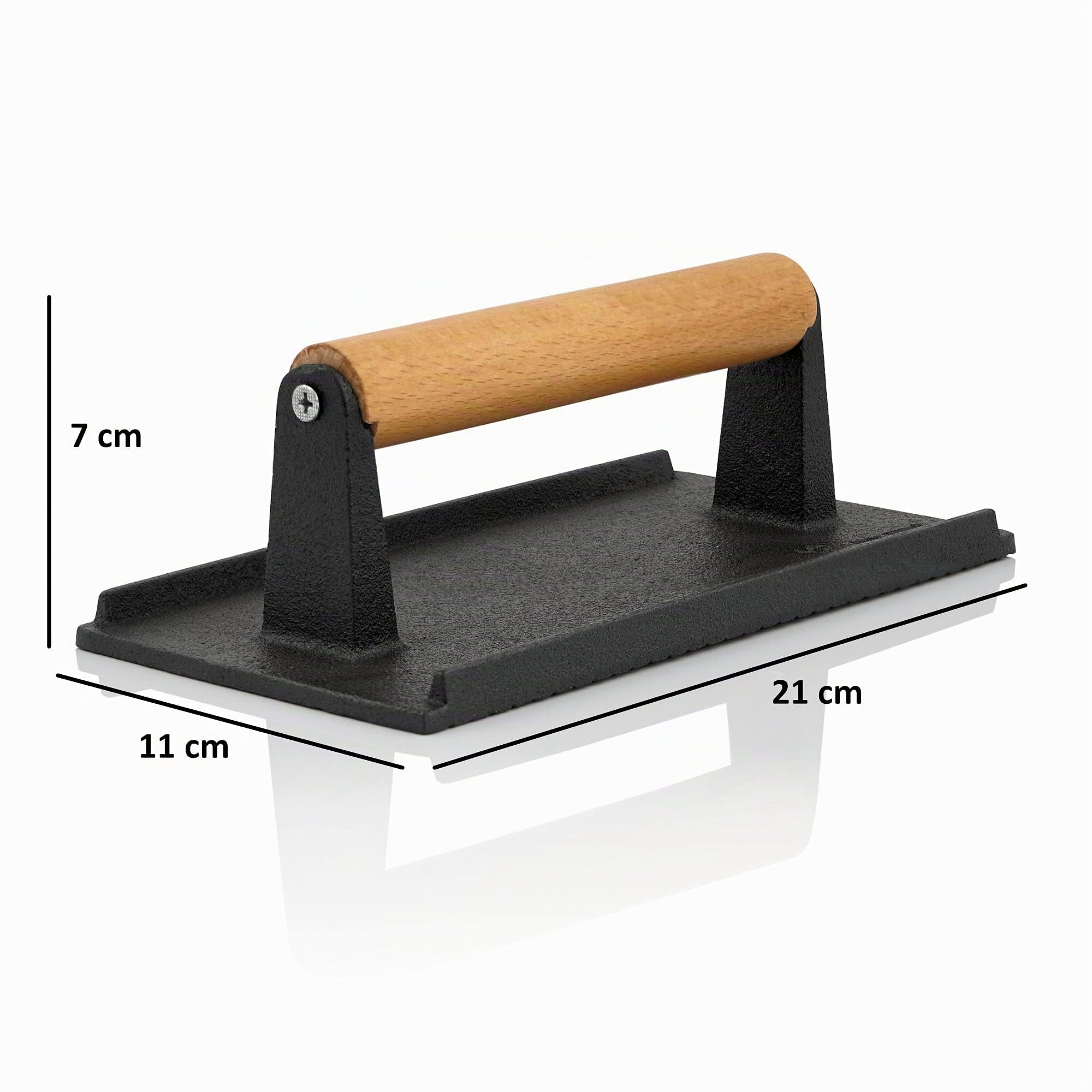 BBQ-Toro Fleischbeschwerer Gusseisen | 4 Stück | 1 kg Grillgewicht mit Holzgriff | Burgerpresse, Fleischpresse | Steakpresse, Burger Smasher Gusseisen | Gasgrill Gewichte, Grillpresse für Fleisch