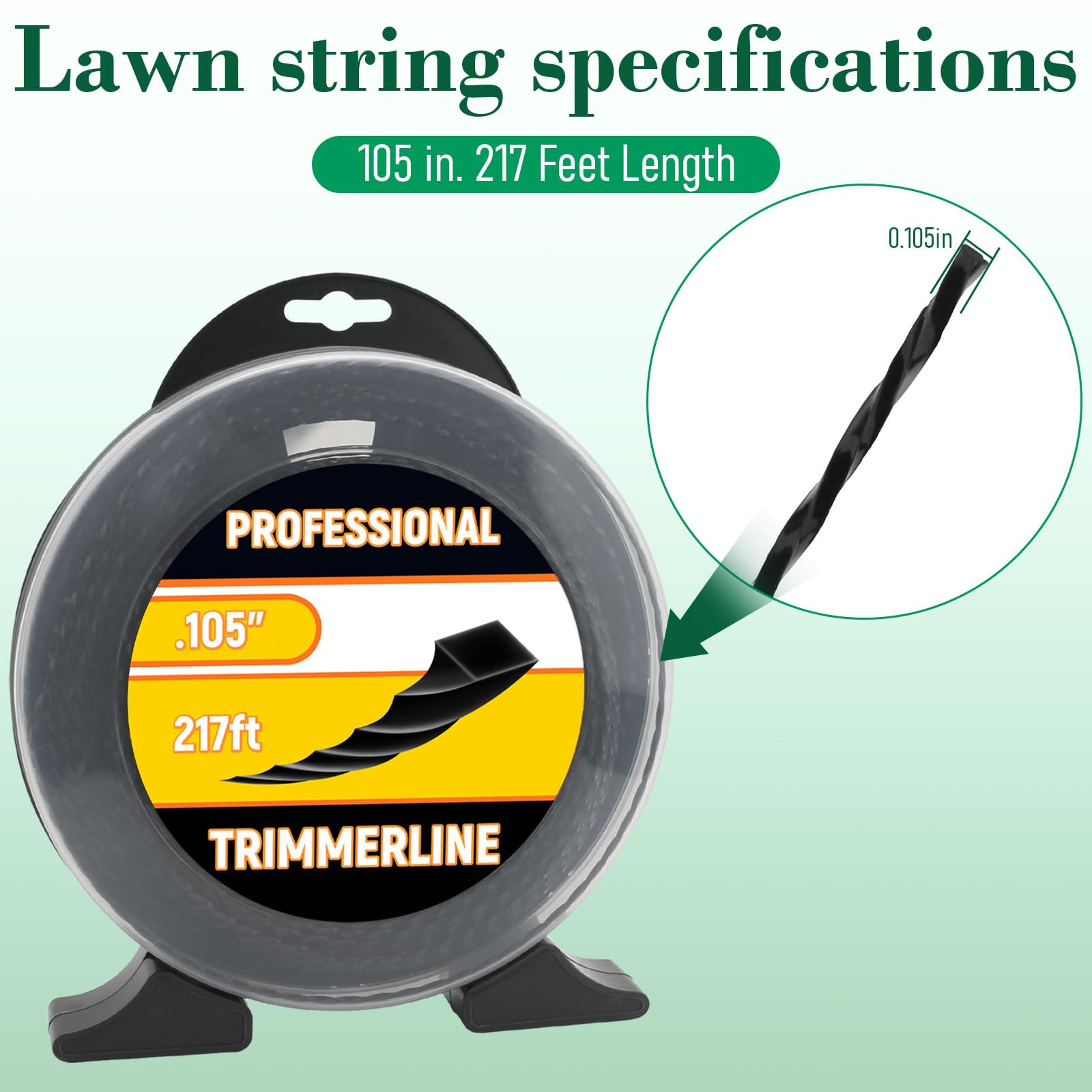 330105071 Fil de débroussailleuse diamant noir 0,105" (66,1 m) compatible avec Echo, Stihl, Husqvarna, DeWalt, Ryobi, Troy Bilt Weed Eaters