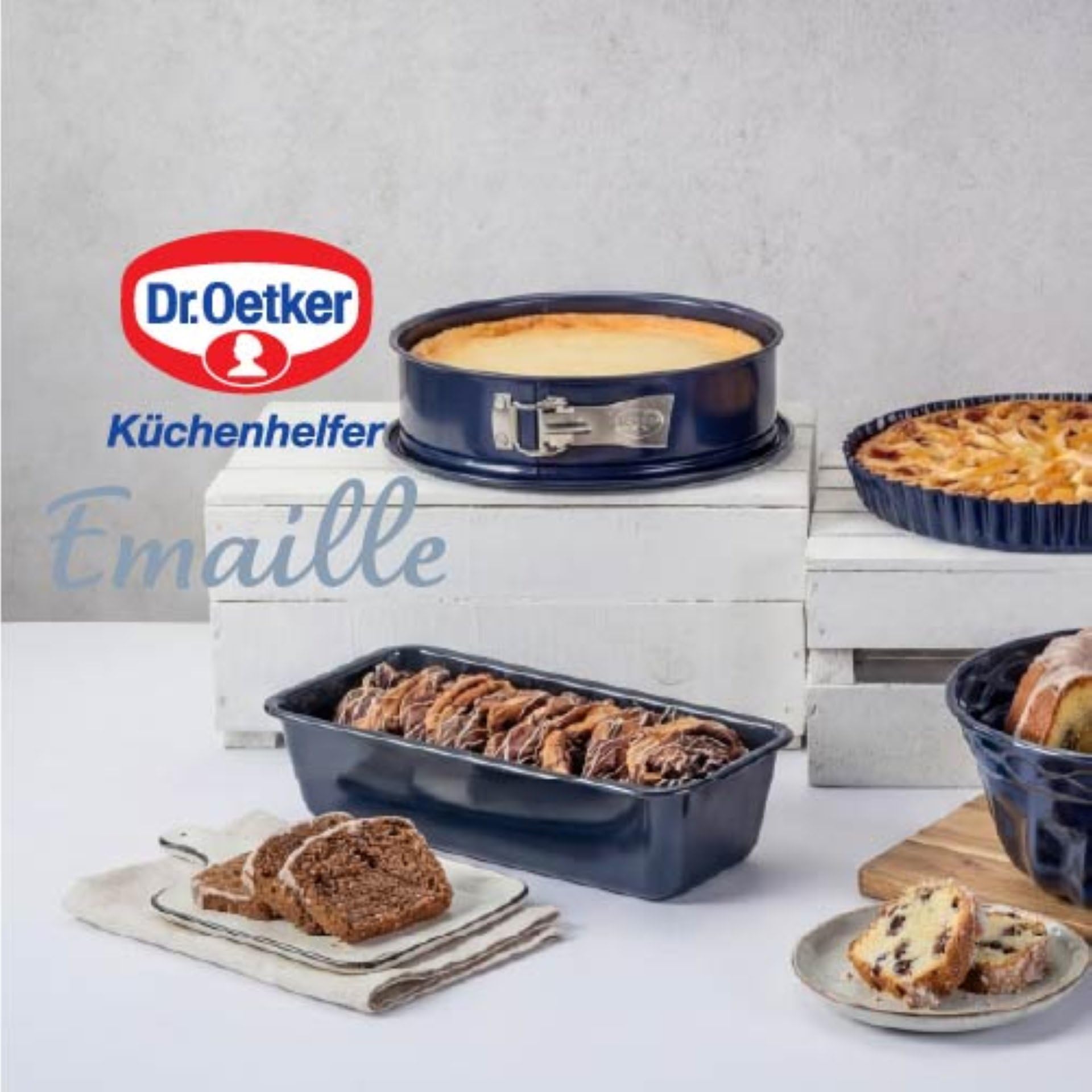 Dr. Oetker Back-Liebe Emaille-Set, 4-teilig | hitzebeständig bis 400 °C, schnitt- und kratzfest, hochwertige Backformen aus Emaille, 10 Jahre Herstellergarantie