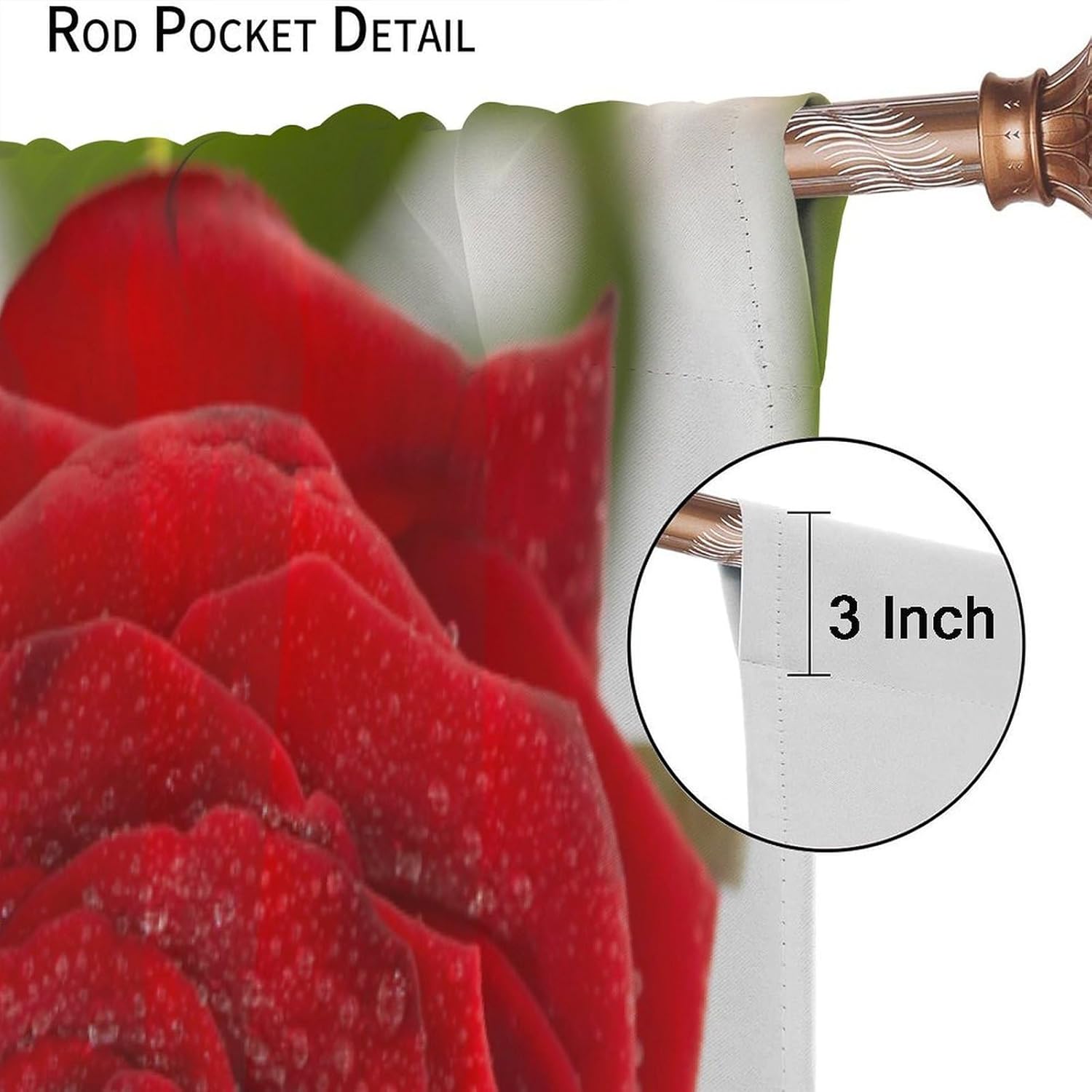 Rose Curtains, Beautiful Red Rose Plant Flower Reflection on Water Blackout Window Treatments, Thermally Insulated Rod Pocket Drapes for Kids Girls Women Bedroom Living Room Bathroom 42x54in