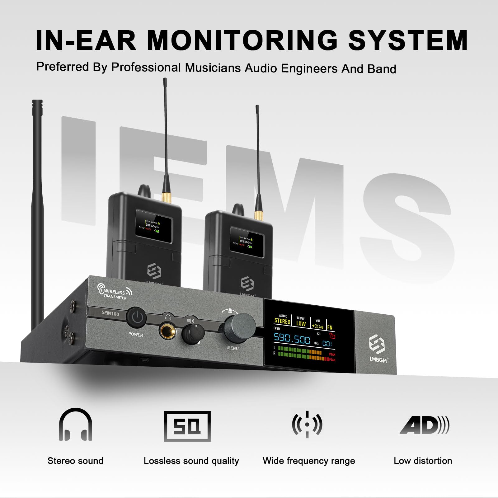 SEM100 Stereo Wireless In-Ear Monitor System - Professionelles IEM-Gerät für Live-Performance und Tonstudio (1-Kanal, 1/2 Taschensender, High-Fidelity-Klangqualität) (SEM100-2)