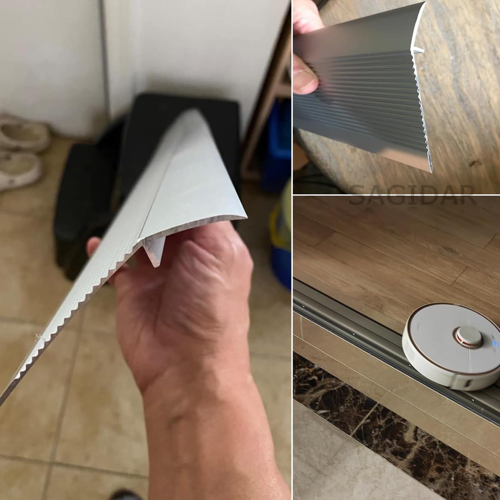 SAGIDAR Tira De Transición De Piso Anchura 10cm, Tira De Borde De Umbral, Umbrales Interiores De Aluminio, Fácil De Limpiar, Formación De Pendientes Seguras, Tiras Antideslizantes para Peldaños