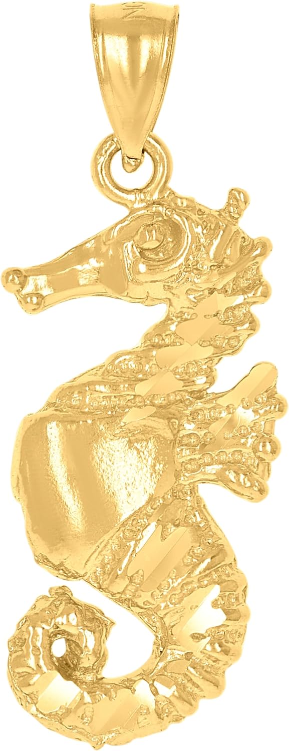 Jewels By Lux 10kt Yellow Gold Diamond-Cut Unisex Sea Horse Animal Charm Pendant