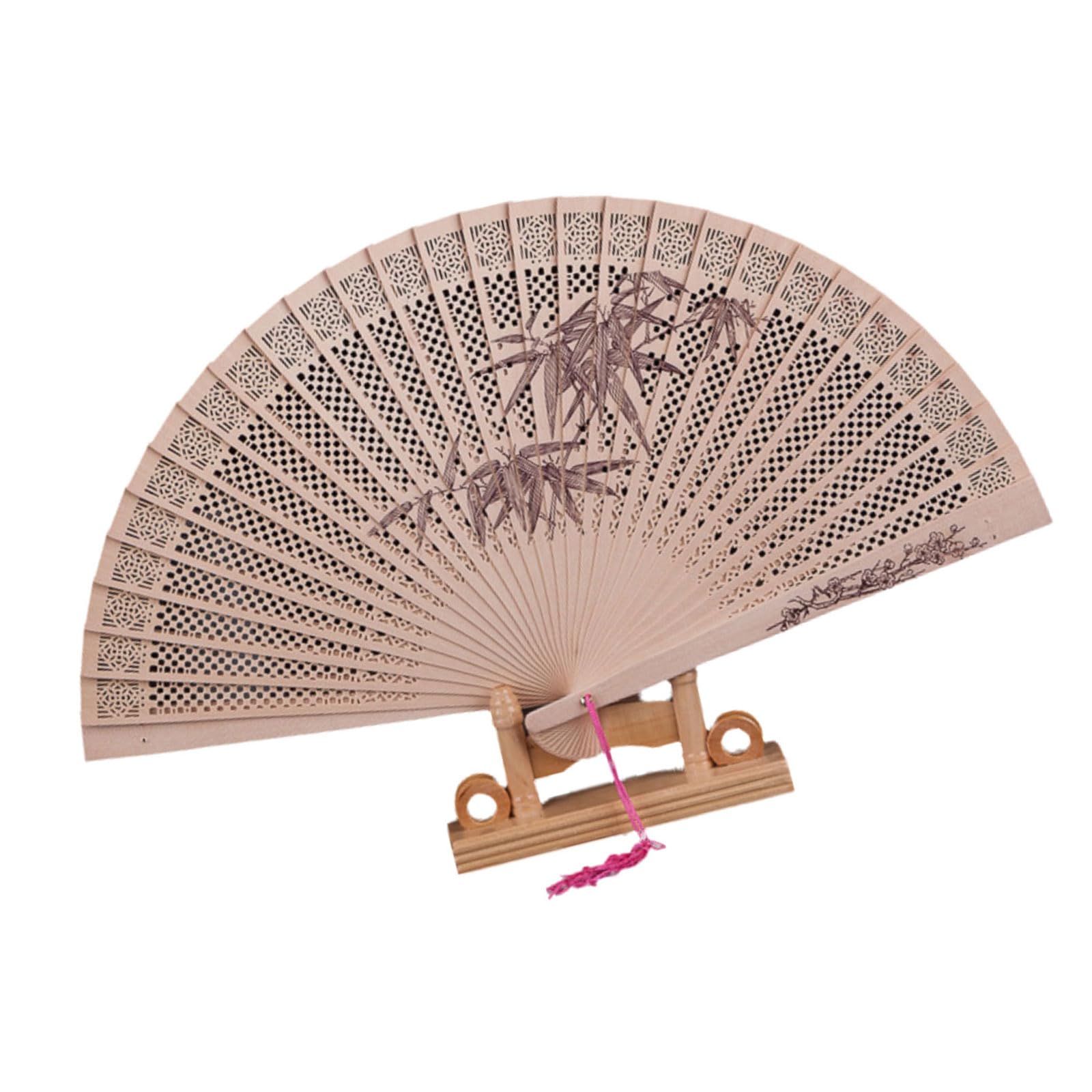 Elnwnnkc C Elnwnnk Sophisticated Handcrafts Wood Fan Handheld Folding Fan With Authentics Hinese Florals Pattern For Ollection And Use Hollow Arves