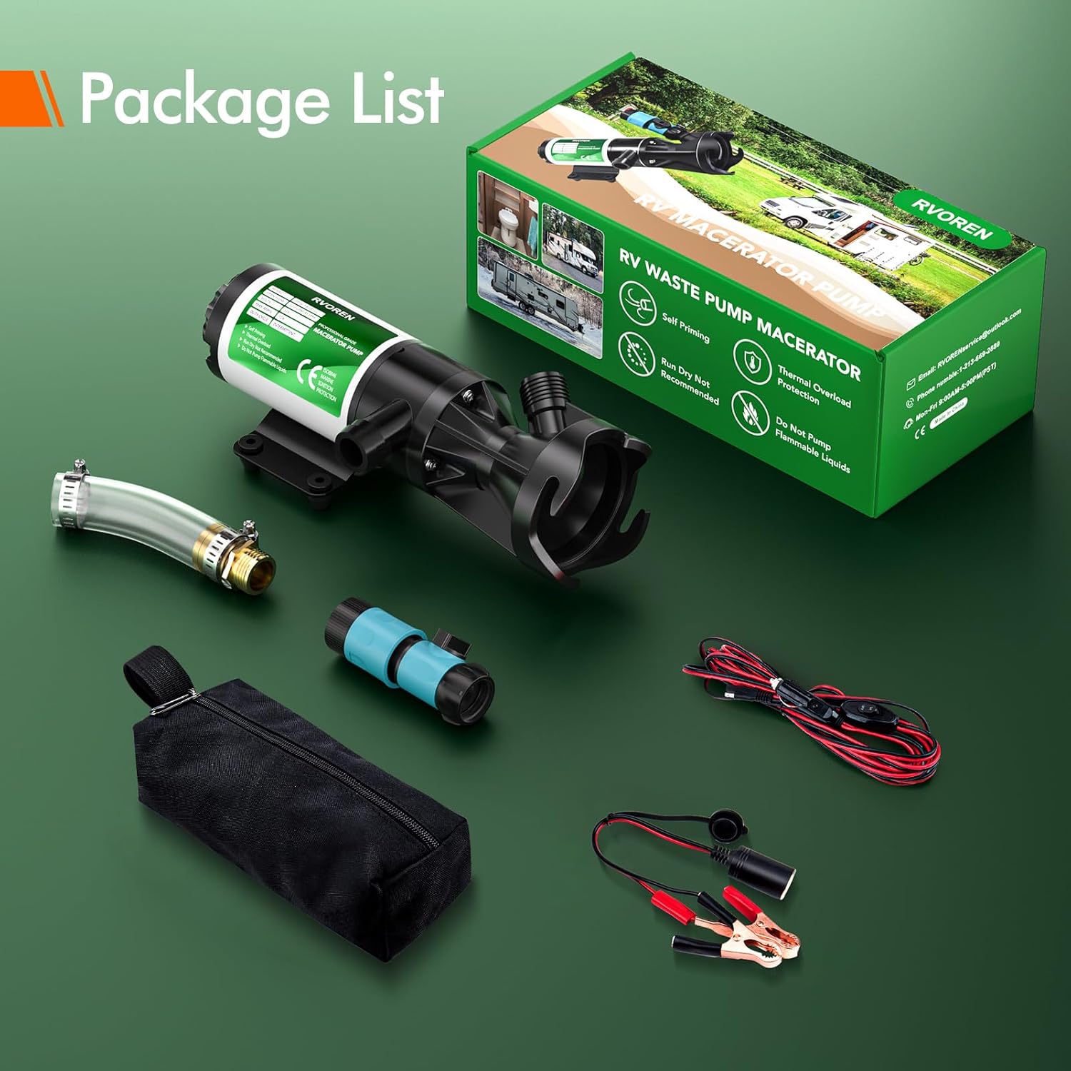 RV Macerator Pump 12V 12GPM RV Waste Pump Quick-Release Self-Priming RV Sewage Pump with Garden Hose Discharge Port