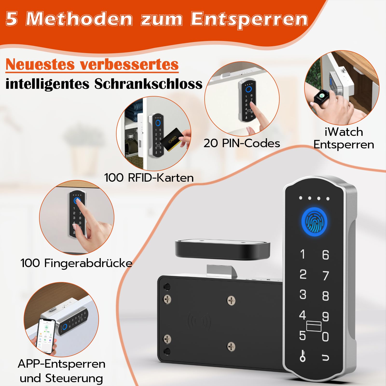 Smart Schubladenschloss, Anweller Elektronisches Möbelschloss Schrankschloss mit APP NFC Schloss Briefkastenschloss, Kindersicherung Schrank für Schrank Schublade Kasten Schließfächer Briefkasten usw