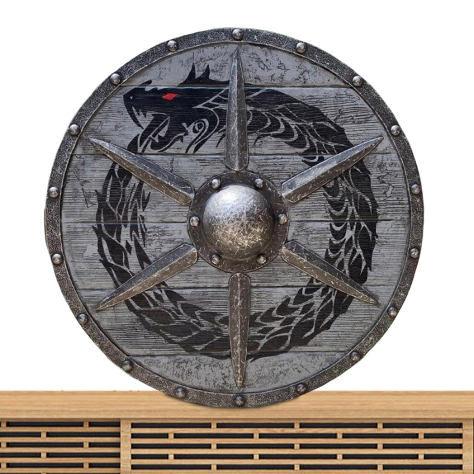 ZORQ Bouclier médiéval en Bois | Bouclier décoratif pour la Maison | Bouclier médiéval Eivor Valhalla Shied Toy Authentique BattleWorn Viking, Bouclier décoratif Cosplay
