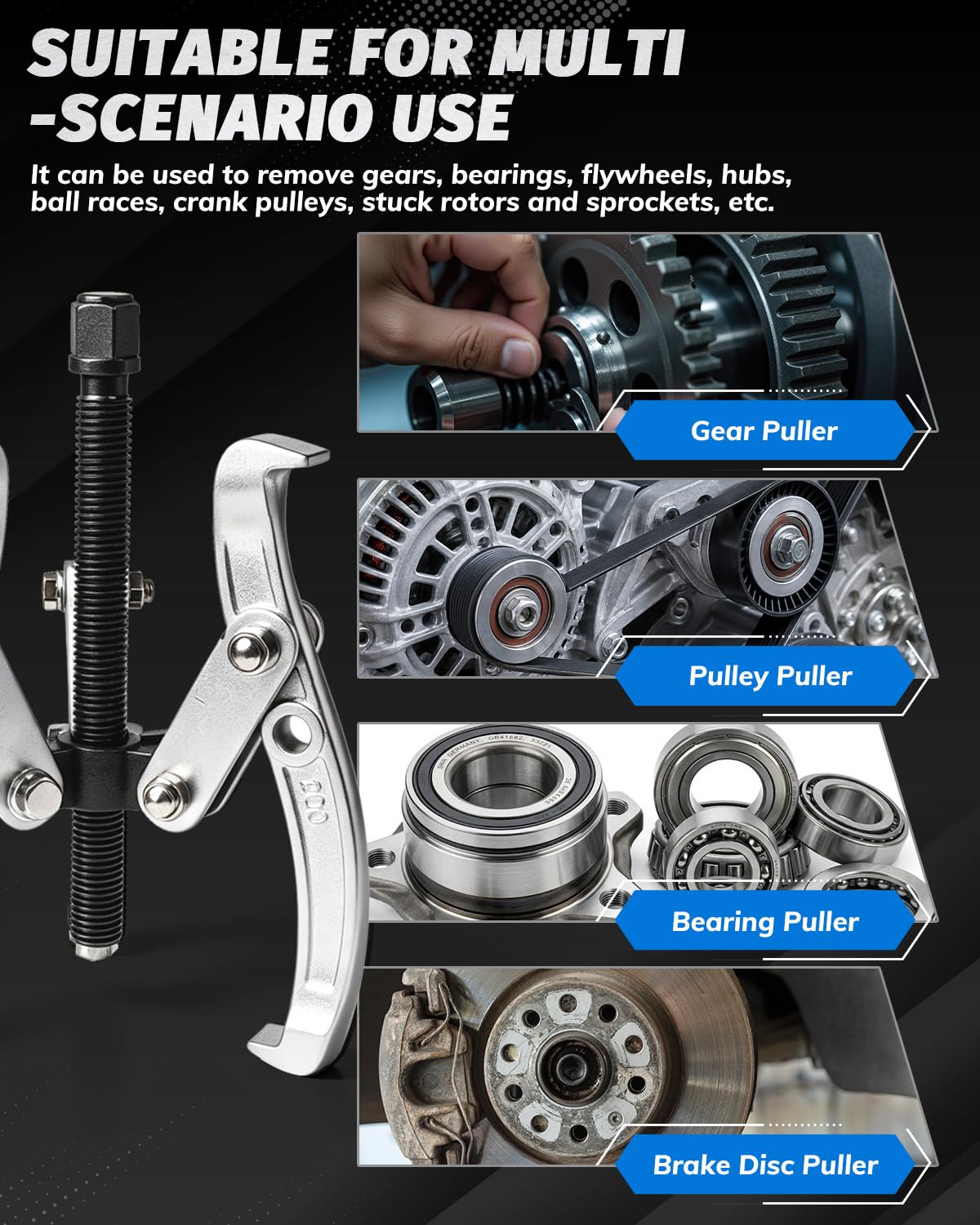 Juego Extractor de Rodamientos y Engranajes de 3" 4" 6" 8" de Acero Cr-V