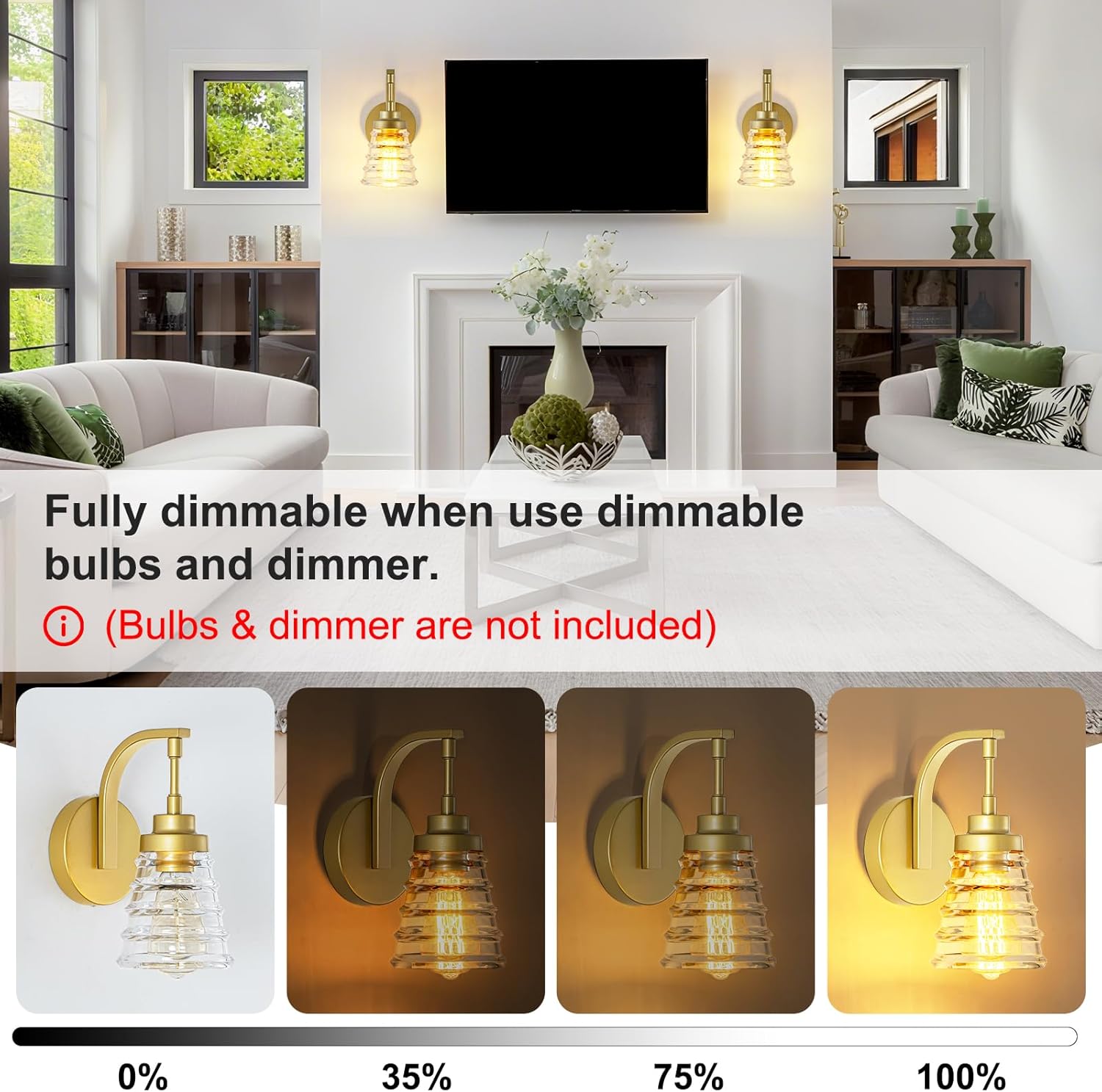 Gold Bathroom Wall Sconce, Brass Sconces Wall Lighting with Clear Glass Shade, Modern Wall Light Fixture for Bedroom Hallway Mirror