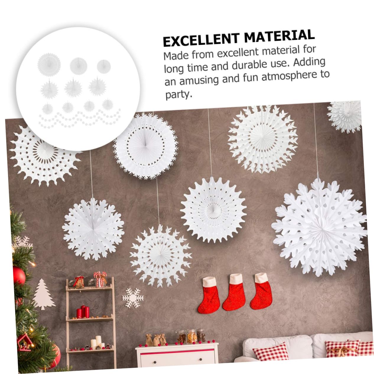 Cabilock 3 Ensembles Ensemble de décoration de Noël Suspension décorative Flocon de Neige éventails en Papier pour la décoration Decoration bibliotheque décoration bibliothèque Ornement 3D