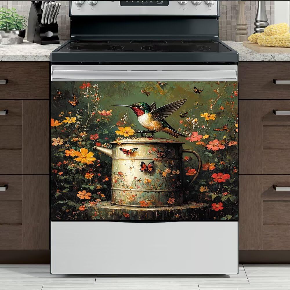 Bird Flowers Dishwasher Magnet Cover Colorful Refrigerator Door Panel Decal Floral Sticker Kitchen Decor Butterfly Flower Dishwasher Magnetic Decorative Cover