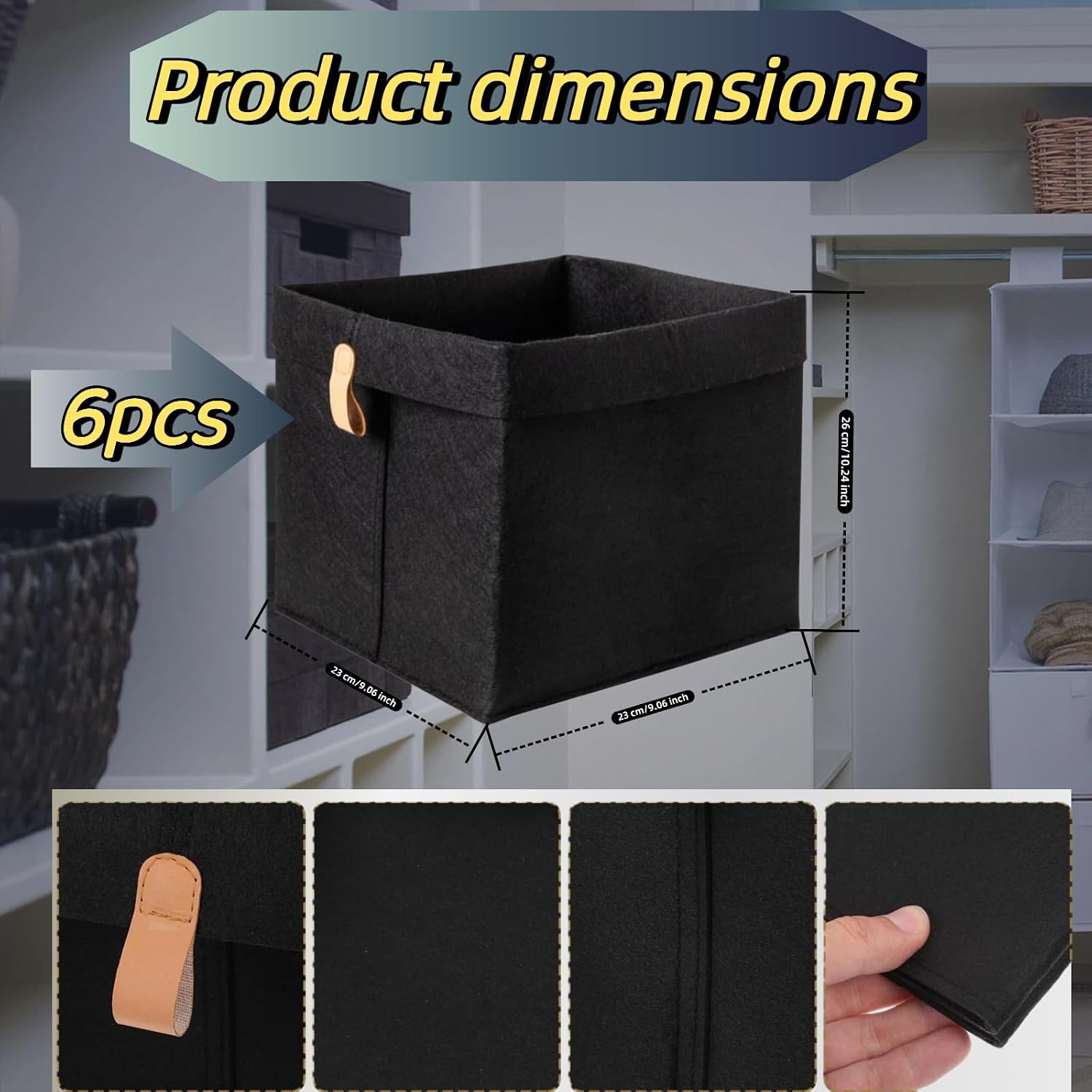 6 pcs Felt Fabric Storage Cubes, 9x9x10inch Cloth Cube Storage Bins Felt Storage Cubes ,12L Foldable Storage Baskets for Nursery, Used for organizing clothing and toys