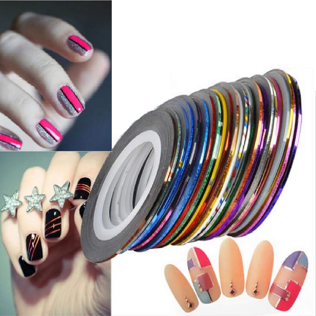FAMEZA Stripping Roll Tape with French Manicure Nail Art Tip Plastic Sticker, Multicolored -Set of 10 Pieces 1