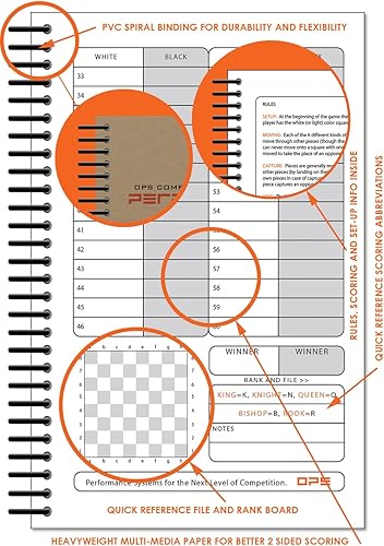 Miniatura 5 de Libro de puntuación de ajedrez Perfect Strike con reglas e instrucciones de puntuación. Libro de mantenimiento de puntuación resistente. Calidad de