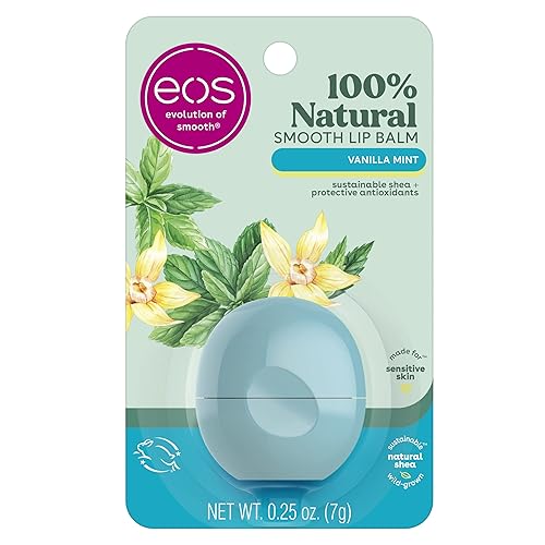 eos - Bálsamo labial 100% natural, humecta todo el día, elaborado para pieles sensibles, productos para cuidar los labios, Menta con vainilla,