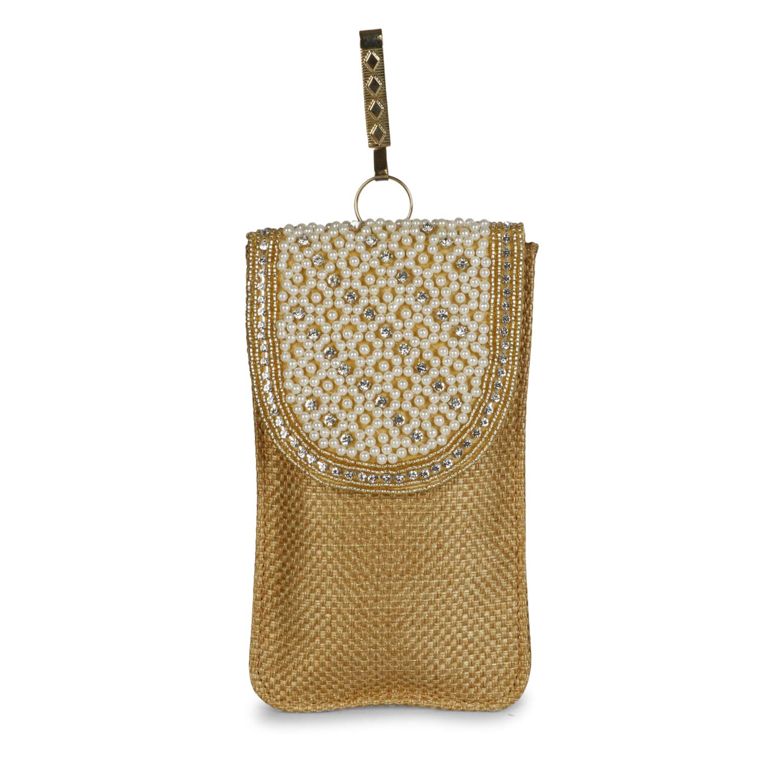 Vanya Handicraft Collection LONGING TO BUY Pearl Clutch Silk Saree Clutch Mobile Pouch Waist Clip Ladies Purse Gift for Women & Girls (Golden-2) (B08R76J1MH) Amazon Price History, Amazon Price Tracker
