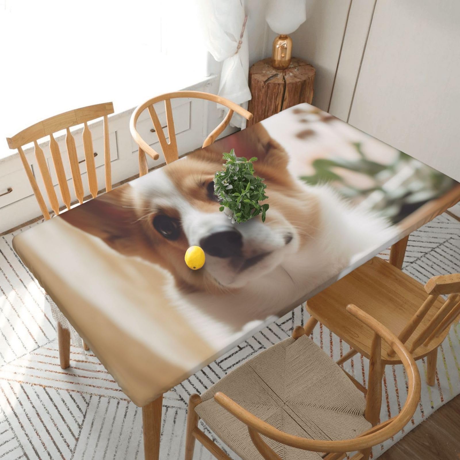 WPKJU Cute Corgi Cartoon Printed Tablecloths 5ft Rectangular Table Covers Washable Polyester Decorative Table Cloth for Dining Table Picnic Wedding