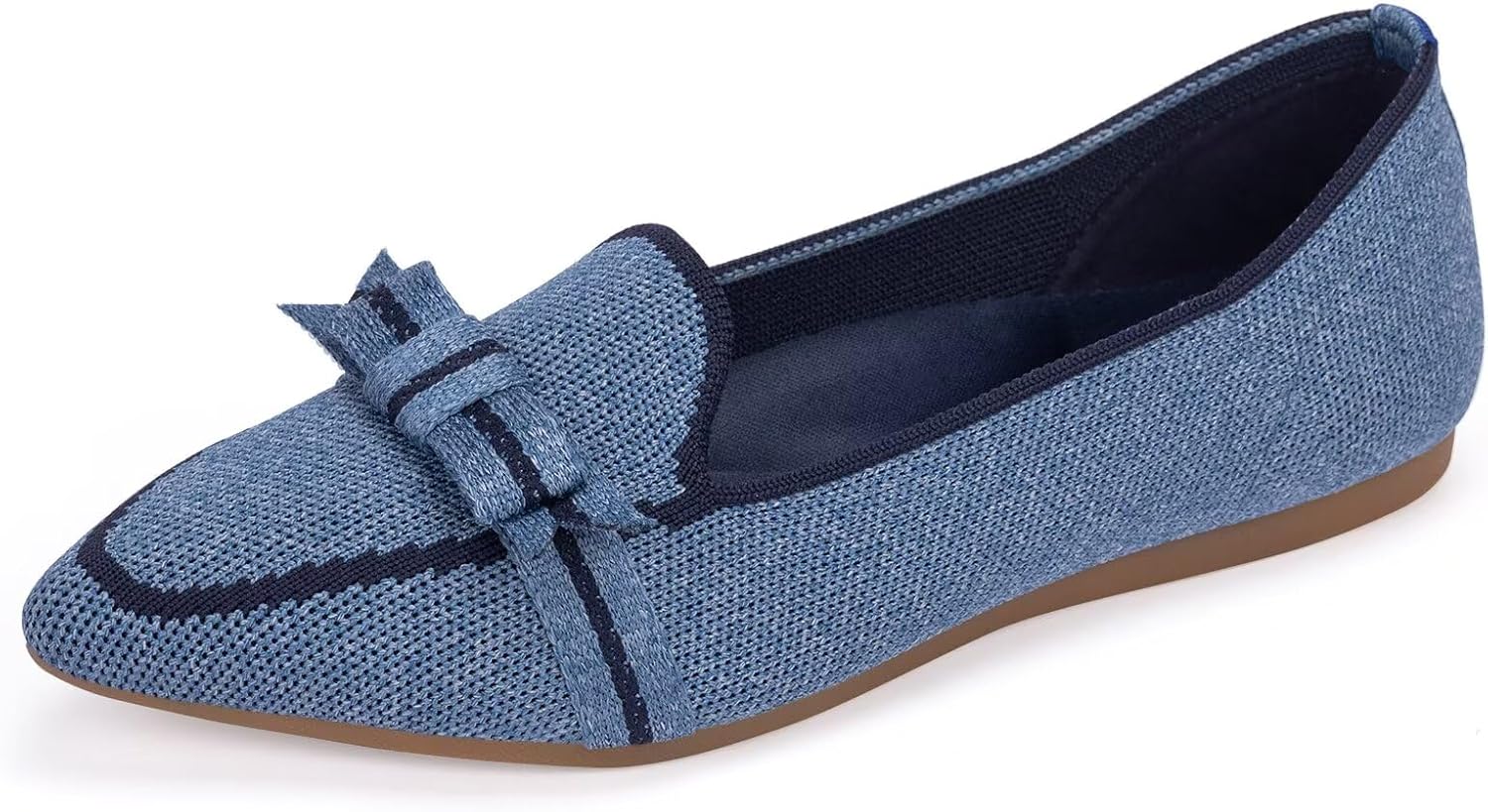 BEJINASH Women's Loafer Flats Casual Knit Fabric Lightweight Dressy Shoes Washable Elegant Pointed-Toe lace-up Bow Shoes Comfortable Ballet Shoes for Women Perfect for Daily