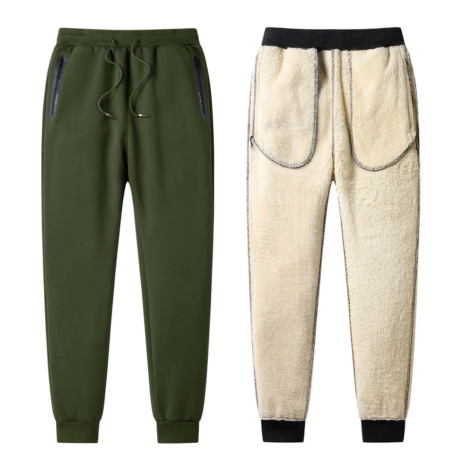 JustSun Jogginghose Herren Baumwolle Warme Gefütterte Thermo Fleece Hosen Winter Outdoor Sporthose Freizeithose mit Reißverschluss Taschen