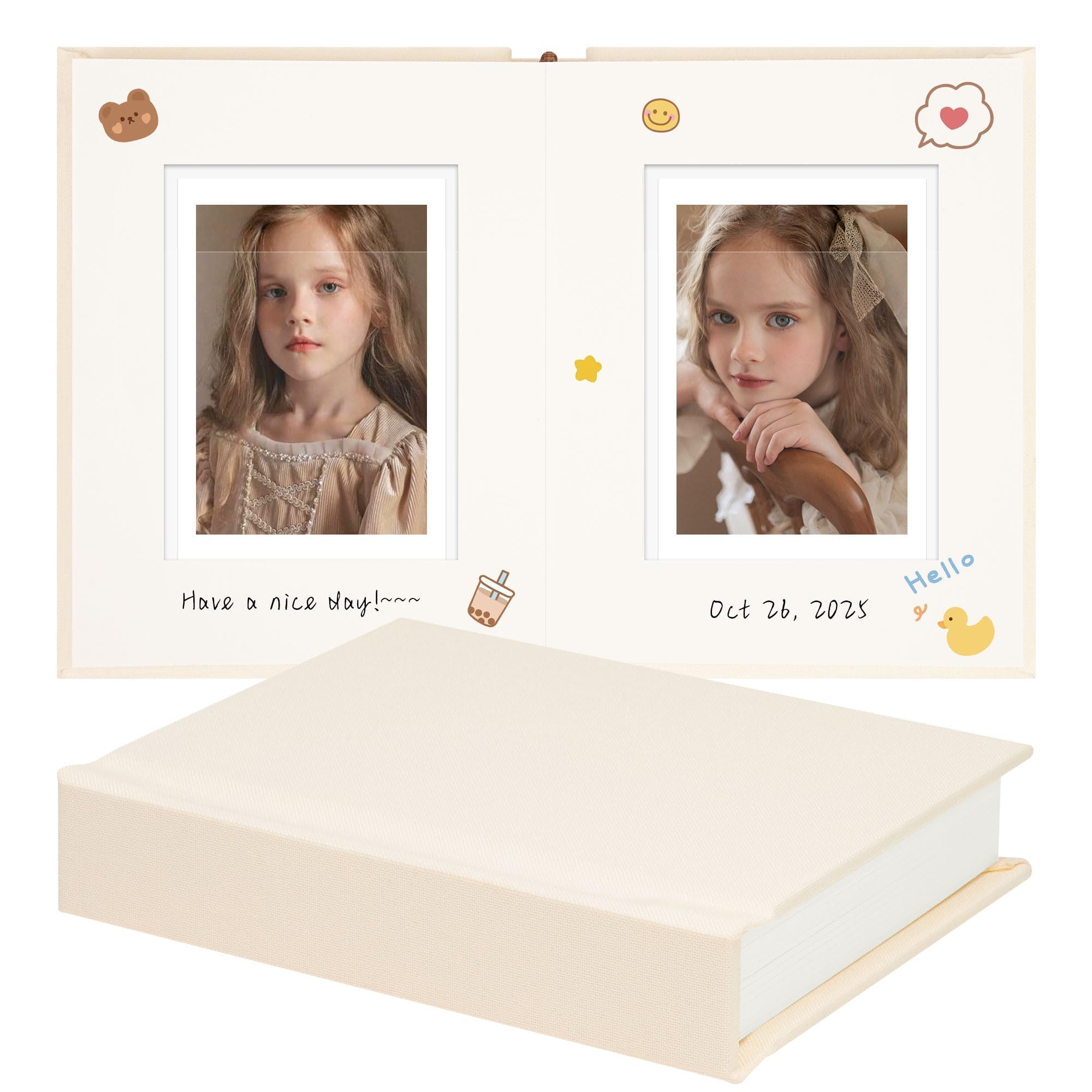 Vienrose Polaroid Photo Album with Writing Space – 2x3 Photo Album for Instax Mini &amp; Polaroid Go, 26 Pockets Wedding Travel Scrapbook, Small Linen Album for Instant Photos, Beige
