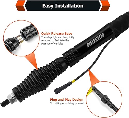 Miniatura 5 de WeiSen 2 luces LED RGB de 4 pies con aplicación Bluetooth, base de resorte de 360 en espiral RGB persecución todoterreno antena iluminada látigos