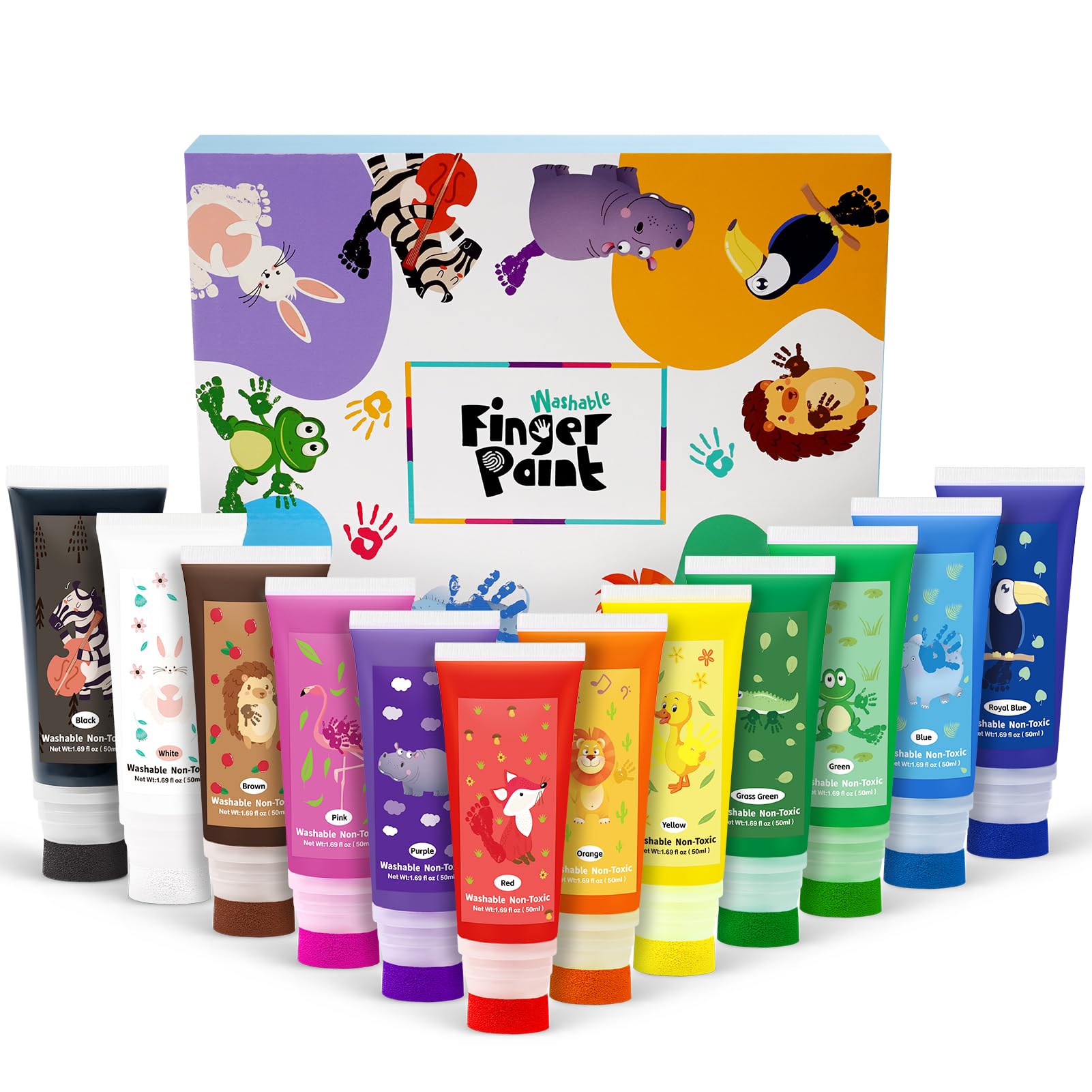 Nabance Fingerfarben Kinder Ungiftig mit Schwammaufsatz 12 Farben 50ml Fußabdruck Baby Farbe Fussabdruck Fingermalfarben Babysichere Abwaschbar Geschenke für frühkindliches Lernen Malen