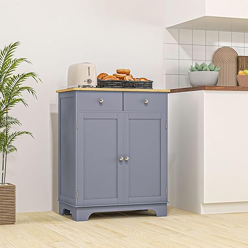 Vista 80 de HOMCOM Sideboard with Solid Wood Countertop, Modern Kitchen Storage Cabinet, Coffee Bar Cabinet with 2 Drawers, Doors and Adjustable Shelf, Black