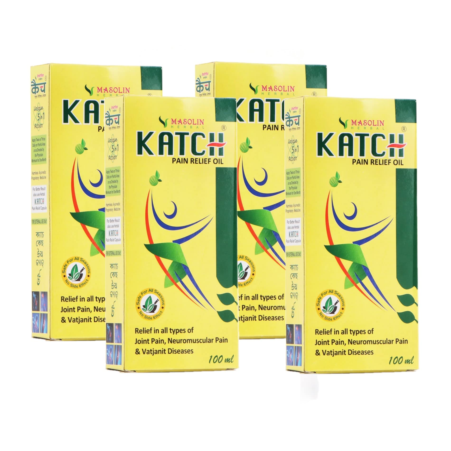 MASOLIN HERBAL KATCH AYURVEDIC PAIN RELIEF MASSAGE OIL 100ML - PACK OF 4