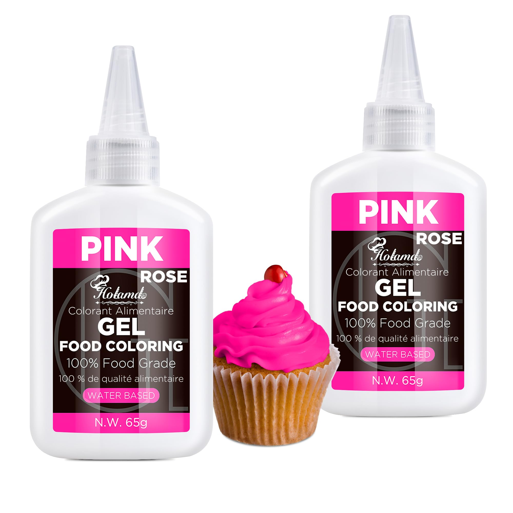 Gel Food Coloring Pink, 65g X 2 Food Coloring Gel Set, Food Grade Food Dye Natural Tasteless, Plant-Based Food Color for Icing, Baking, Candy, Chocolate, Cake Decorations, Fondant, Easter Egg