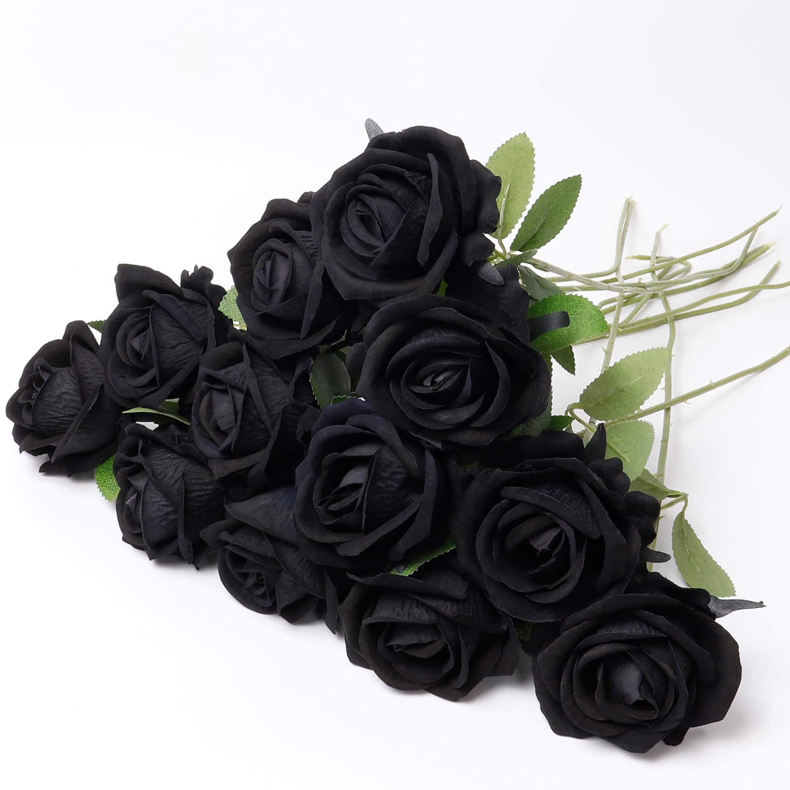 Photo 1 of Solivya Black Artificial Rose Flowers, 12 Pcs Fake Roses for Halloween Decoration, Silk Roses with Long Stems, Home and Office DIY Decor