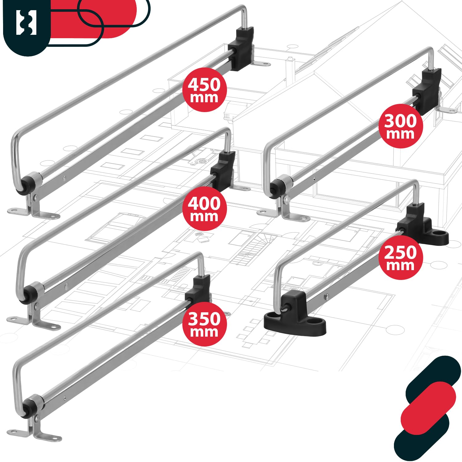 KOTARBAU® Zestaw 2 wysuwanych drążków na ubrania do szafy garderobianej, 350 mm