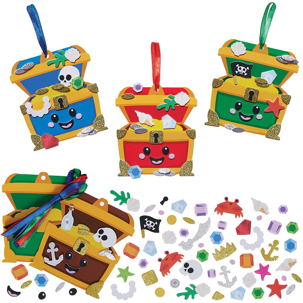 Baker Ross VC171 Treasure Chest Mix & Match Decoration Kits - Pack of 8, Foam Treasure Chest Crafts