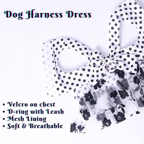 Miniatura 2 de HDKUW Vestido de arnés para perro pequeño con correa, vestido para perro con estampado de rosas, chaleco tutú suave para mascotas, ropa para gatos,