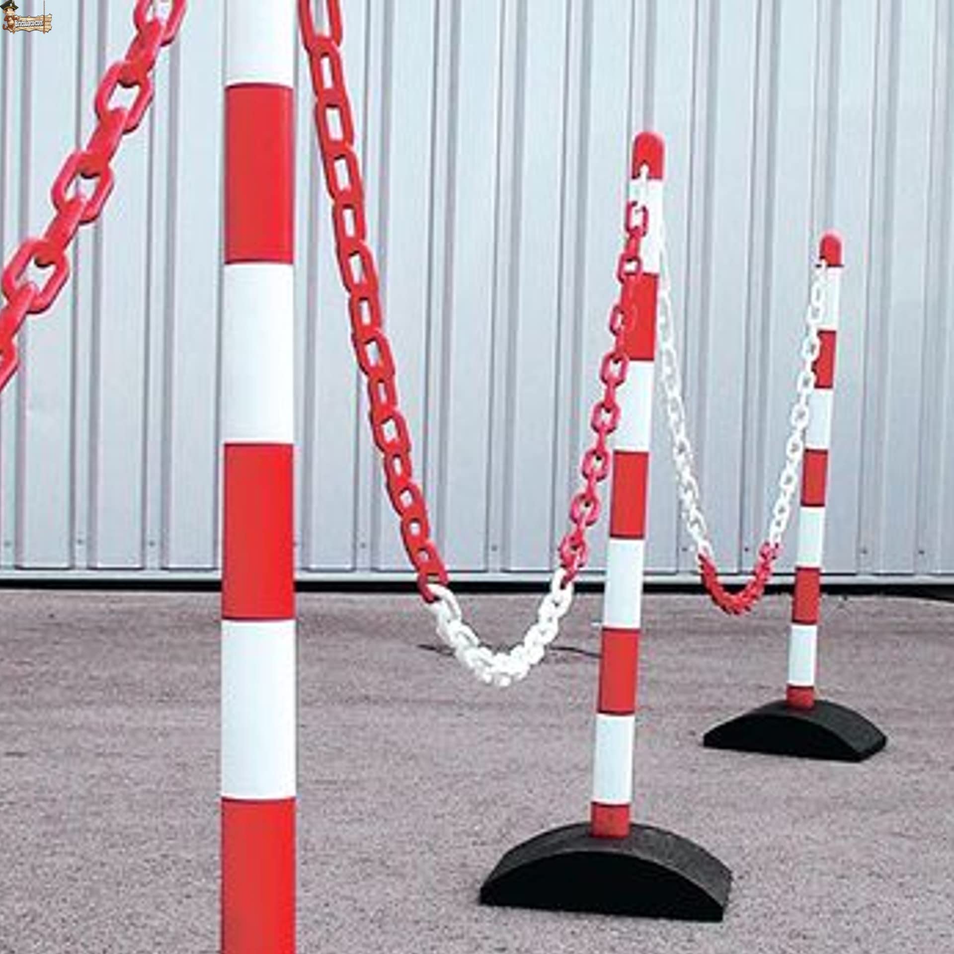 BricoLoco.com Cadena plástico eslabones roja y blanca señalización. 25 mts. de 10 mm. + 20 Ganchos S incluidos. Para poste, delimitación, balizar, separador (10 mm. Rojo Blanco, 25 mts.+20 gancho)