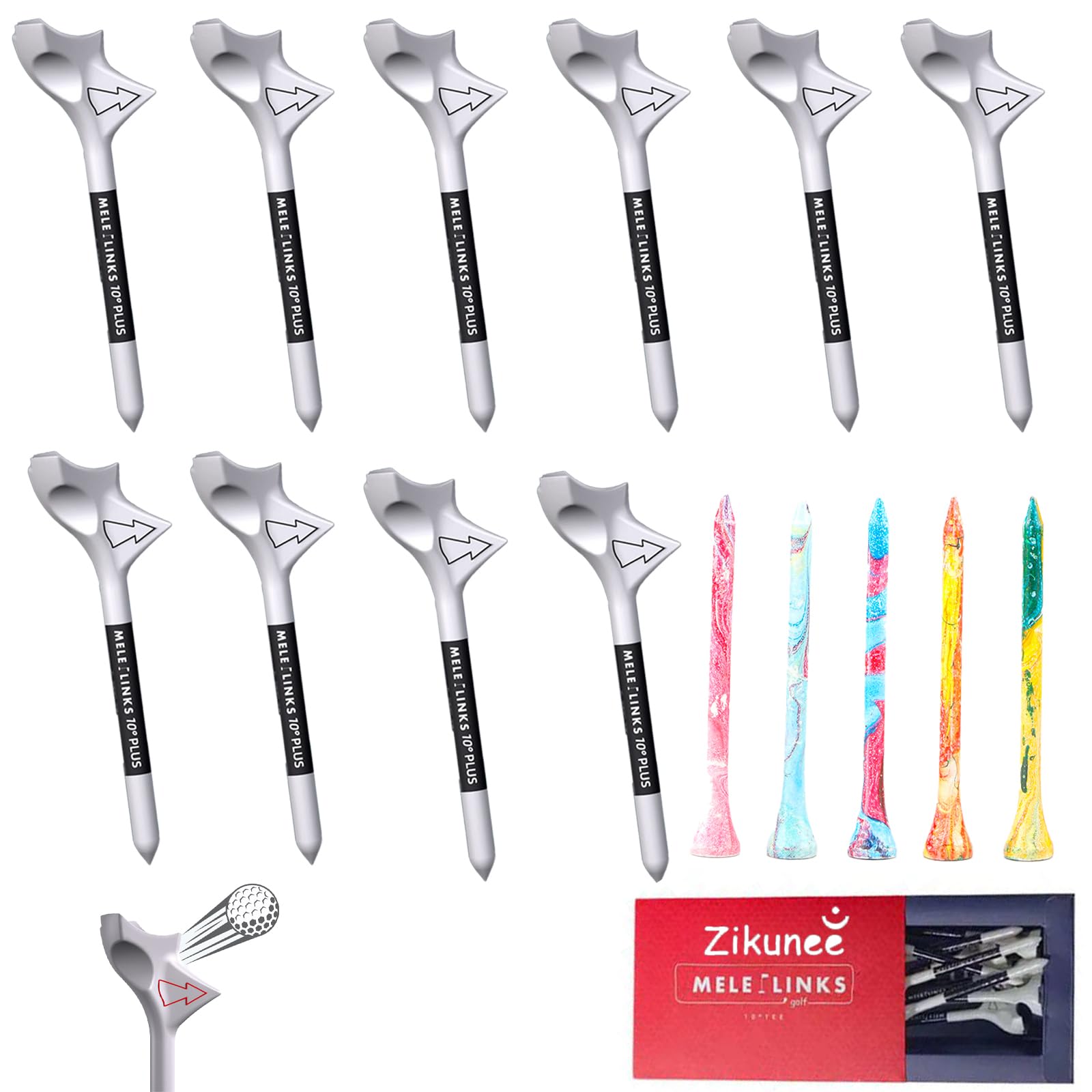 Golf Tees Plastic ABS Material 10 Degree Golf Accessories Durable Sturdy Tees White