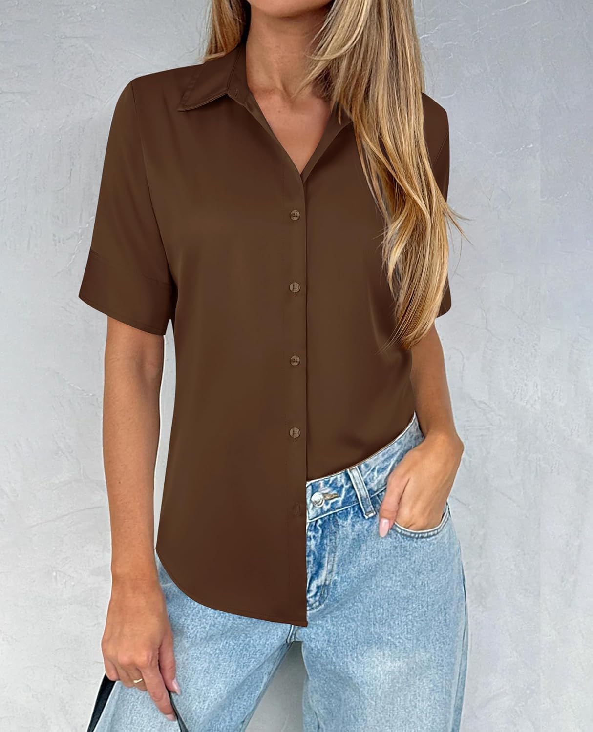 Button Down Shirts for Women Stain Shield Short Sleeve Dress Shirts Wrinkle Free Work Casual Blouses - Image 6