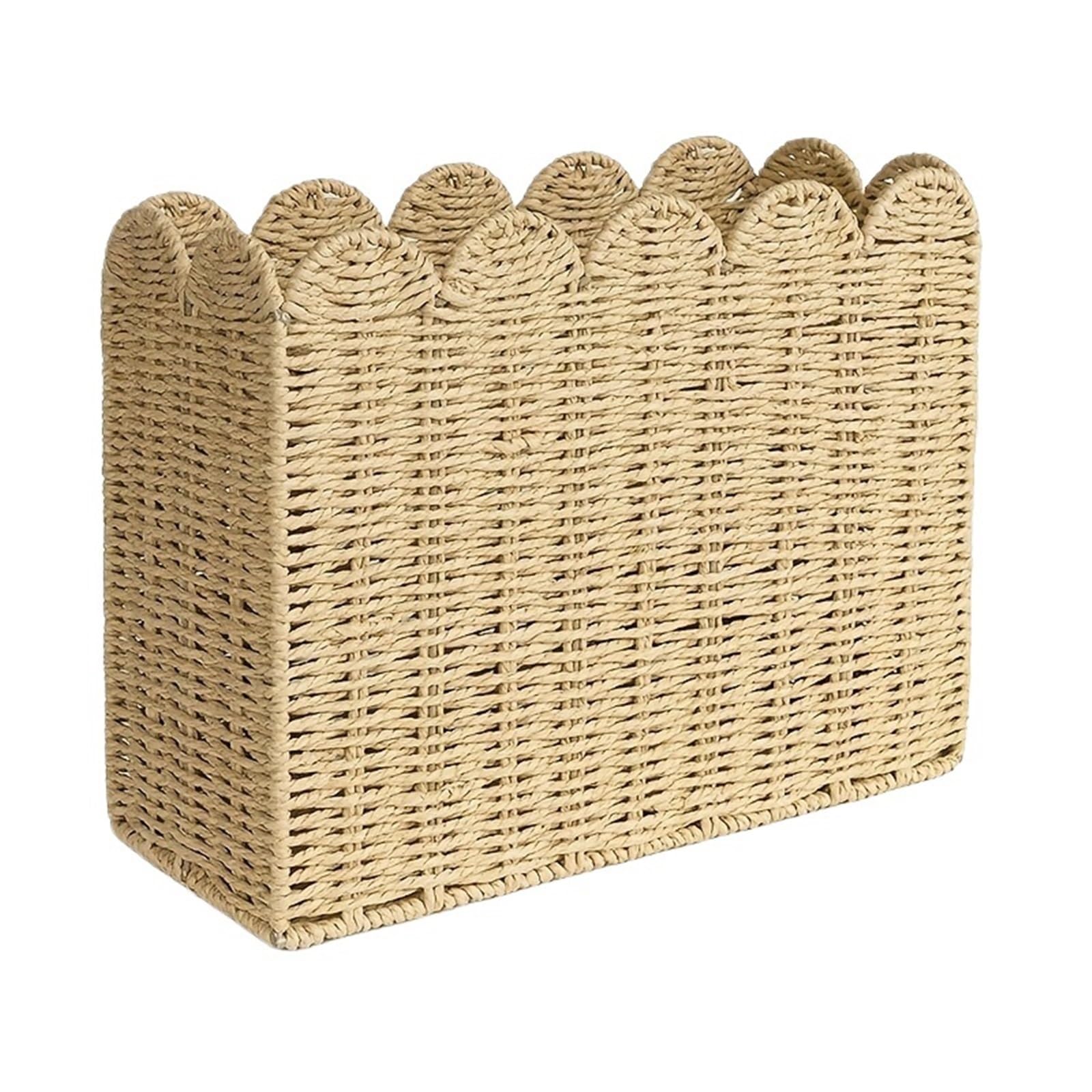 wicker basket storage Vine Woven Magazine Rack Scallop Home Decoration Storage Basket Paper Rope Newspaper And Book