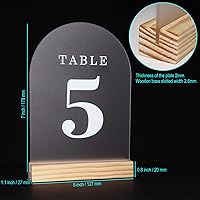 Vista 2 de Números de mesa de boda del 1 al 25, letreros de arco acrílico con soportes de madera natural, decoración de mesa rústica para recepción y fiestas