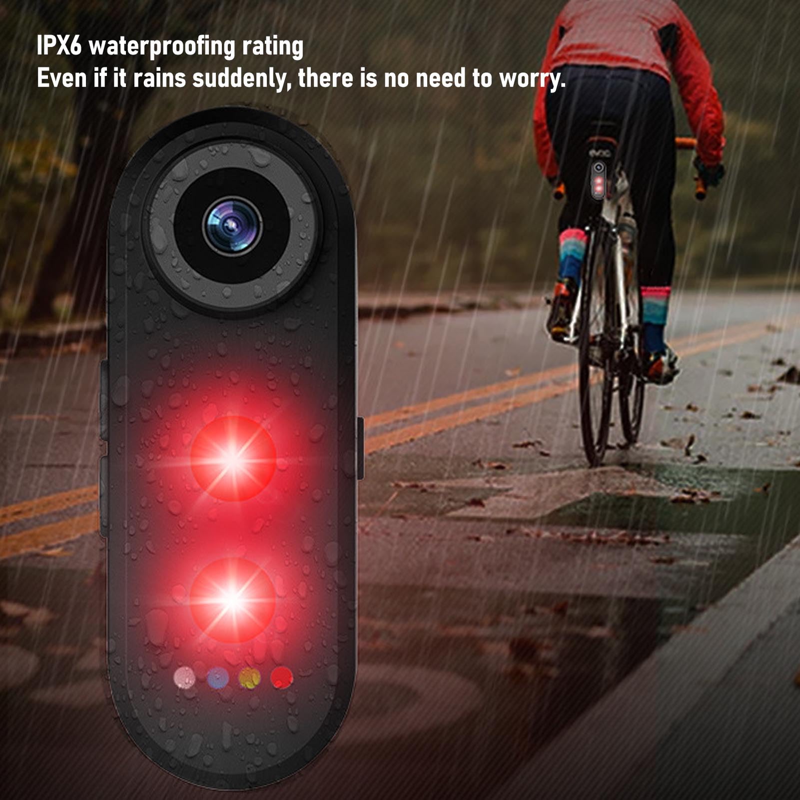 Camera da Ciclismo 1080p con Luce di Coda, Telecamera Posteriore in Bicicletta 1080p, Angolo di 140 ° Largo, IPX6, Registrazione del Loop, Supporto per App, per Montagna, Bici (64G)