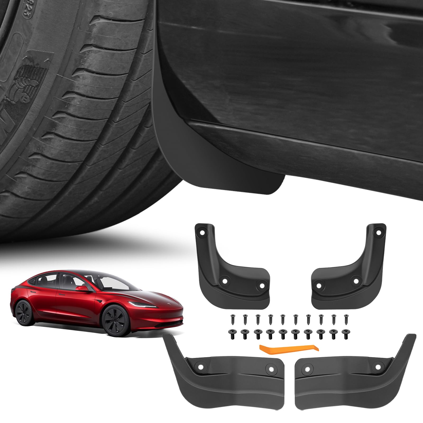 4PCS Upgraded Mud Flap for 2024 Tesla Model 3 Highland No Drilling Splash Guards Fender Mud Guard for 5 Seater Model 3 2024 Accessories