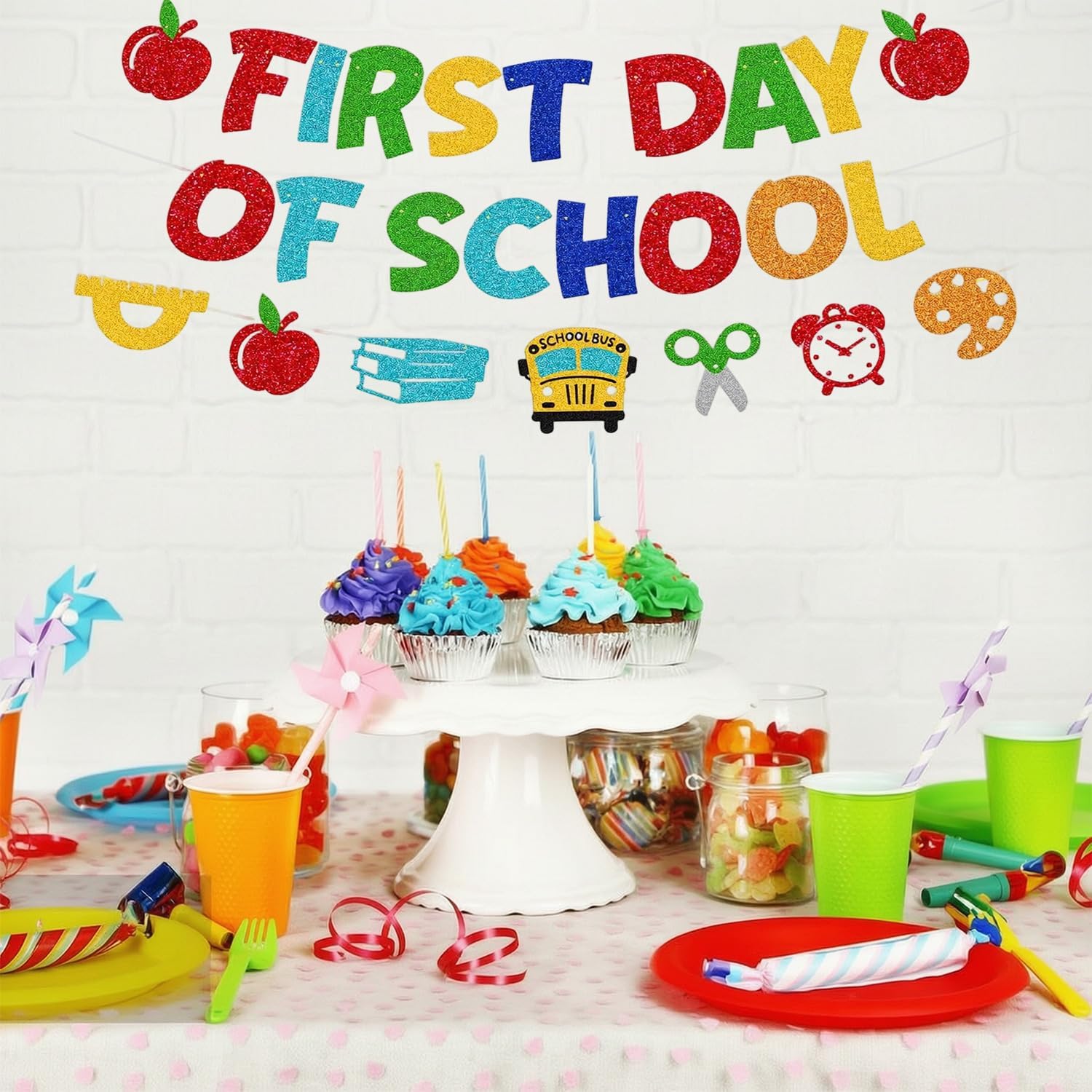 First Day of School Sign Banner Decor, 3Pcs Reusable Glitter 1st day of school banner Decorations for Home Classroom Office Kindergarten Back to School Party image 5