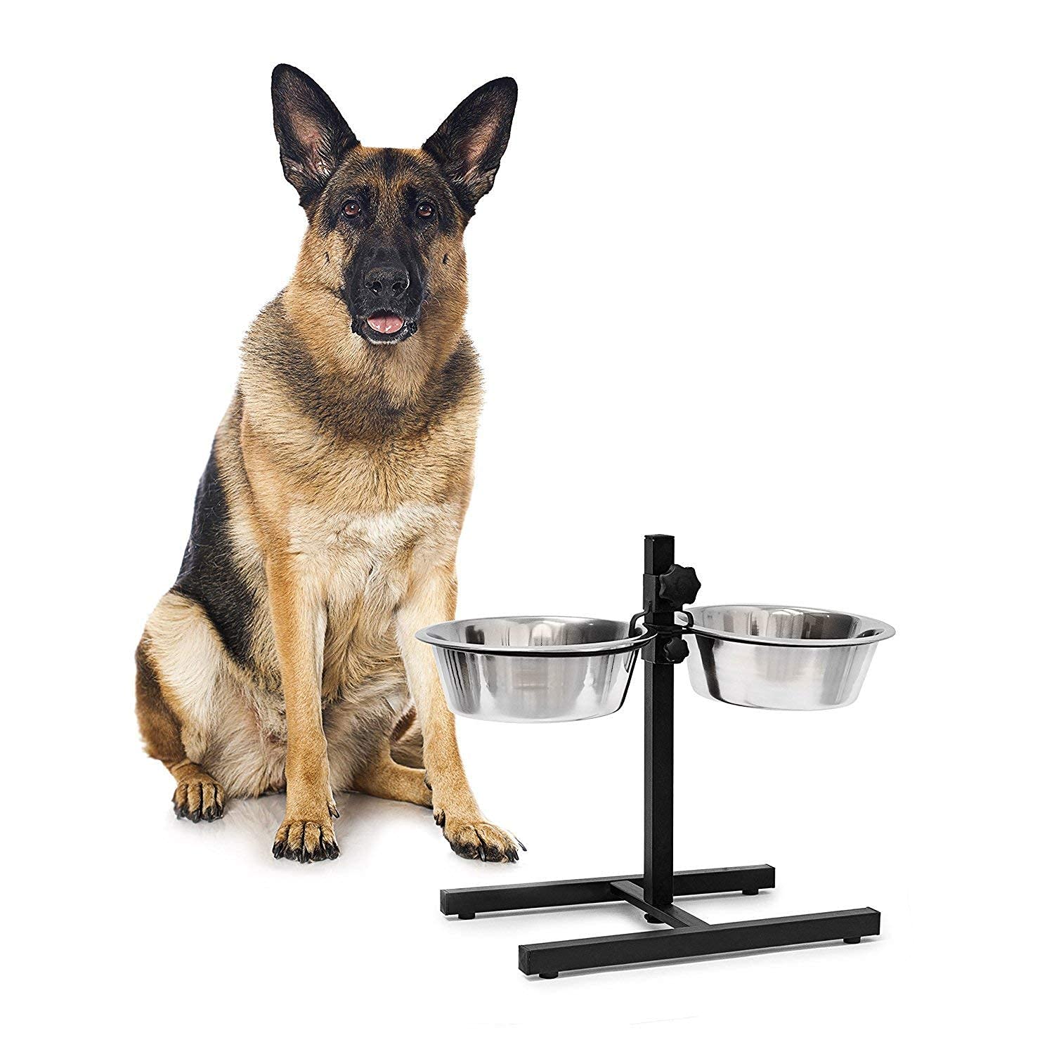 Woofy Stainless Steel Double Diner Food Bowl Stand for Dog Adjustable with 2 Bowls (H Type, Small 1600 ML) 3